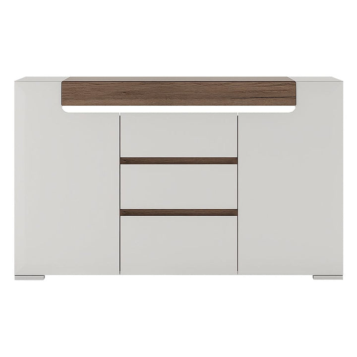 Toronto 2 Door 3 Drawer Sideboard (inc. Plexi Lighting) In White and Oak - TidySpaces