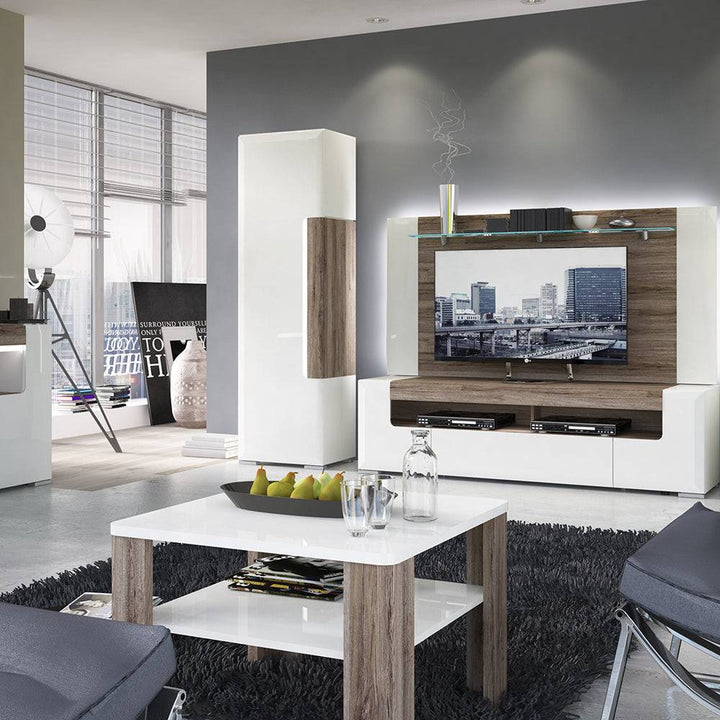 Toronto Coffee Table with shelf In White and Oak - TidySpaces