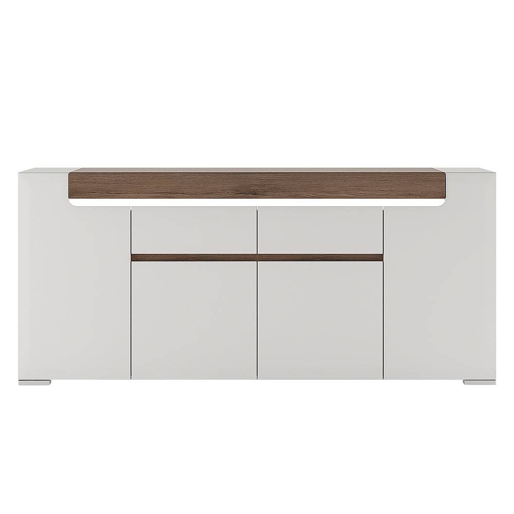 Toronto Wide 4 Door 2 Drawer Sideboard (inc. Plexi Lighting) In White and Oak - TidySpaces