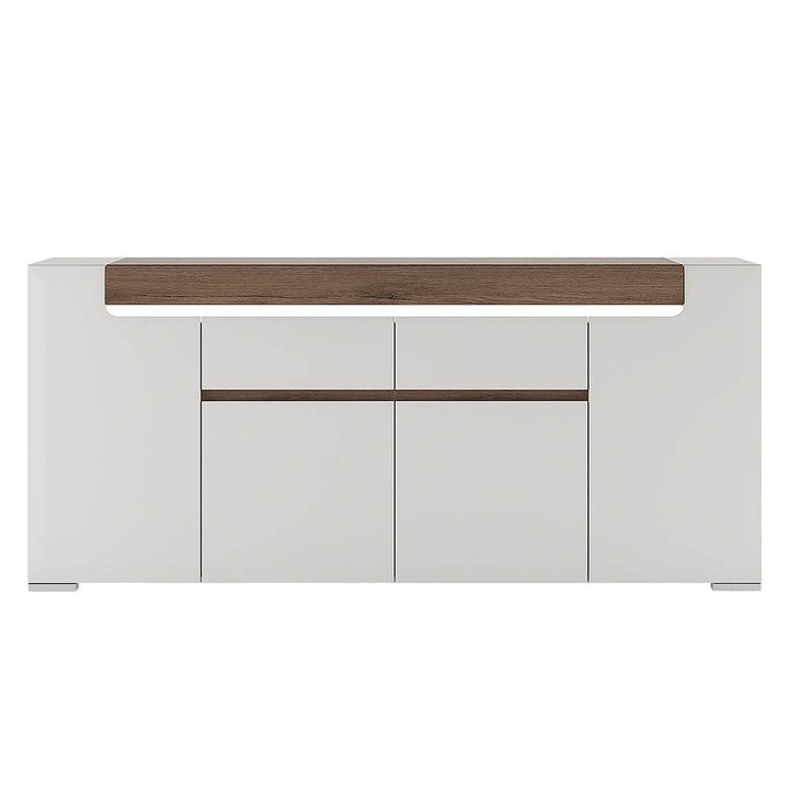 Toronto Wide 4 Door 2 Drawer Sideboard (inc. Plexi Lighting) In White and Oak - TidySpaces