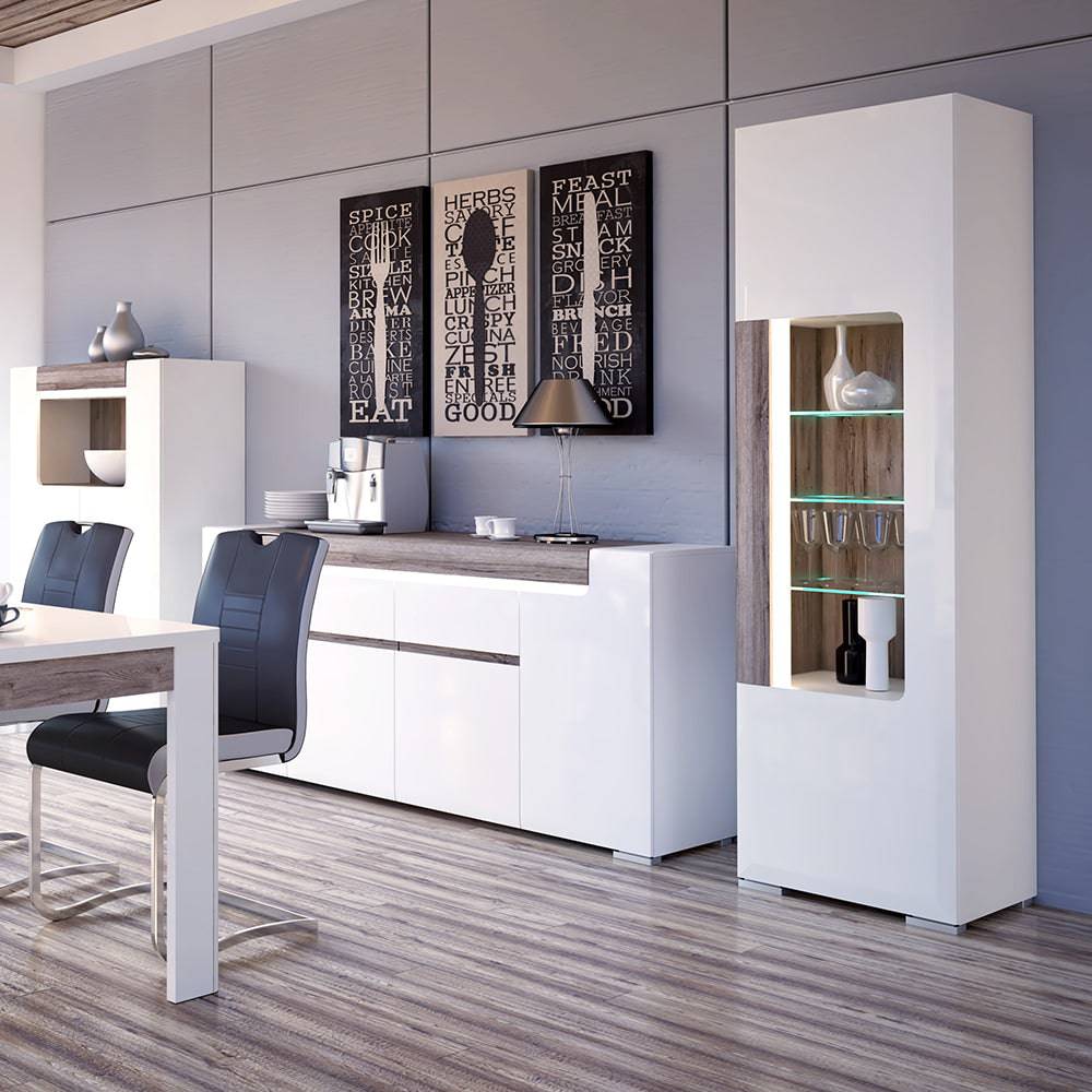 Toronto Wide 4 Door 2 Drawer Sideboard (inc. Plexi Lighting) In White and Oak - TidySpaces