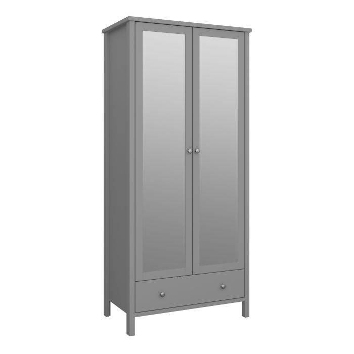 Tromso 2 Mirror Doors + 1 Drawer Wardrobe Folkestone Grey - TidySpaces