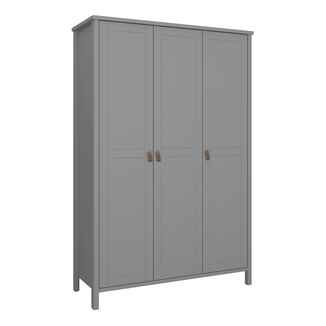 Tromso 3 Doors Wardrobe Folkestone Grey with Leather Handles - TidySpaces