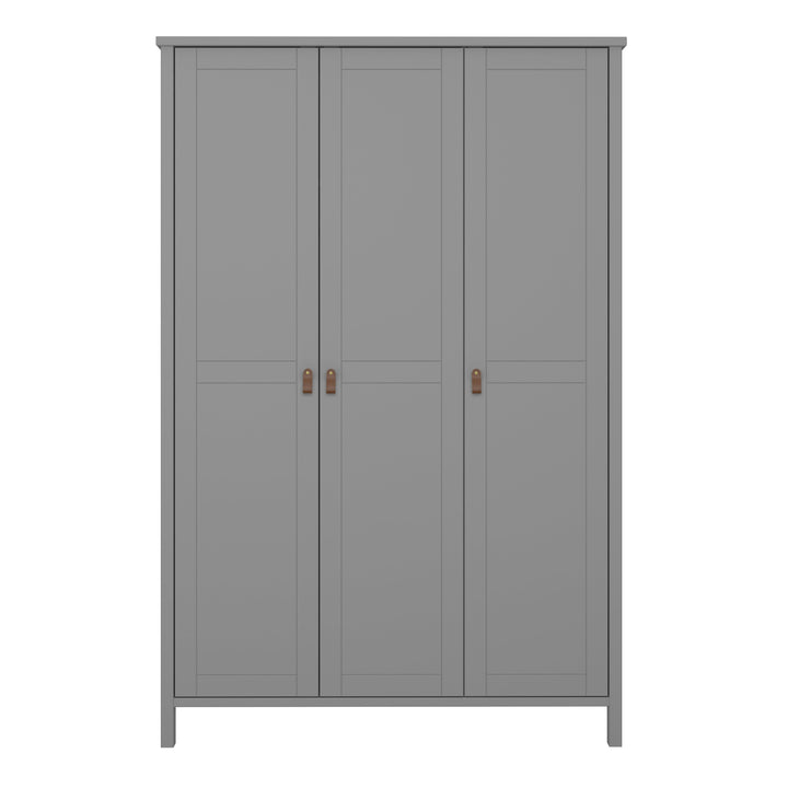 Tromso 3 Doors Wardrobe Folkestone Grey with Leather Handles - TidySpaces