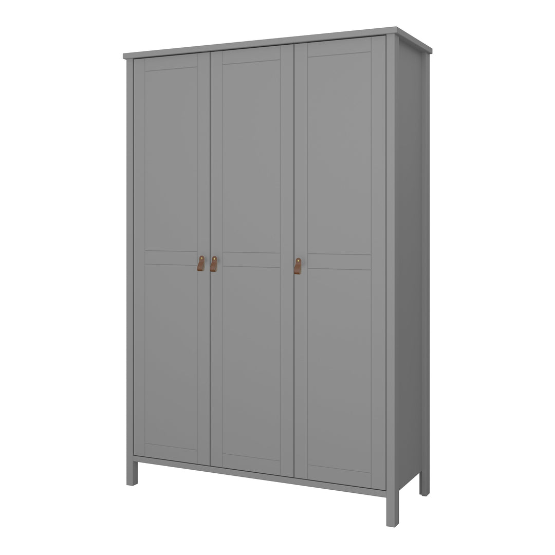 Tromso 3 Doors Wardrobe Folkestone Grey with Leather Handles - TidySpaces