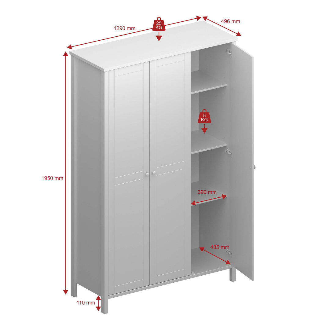 Tromso 3 Doors Wardrobe Folkestone Grey with Leather Handles - TidySpaces