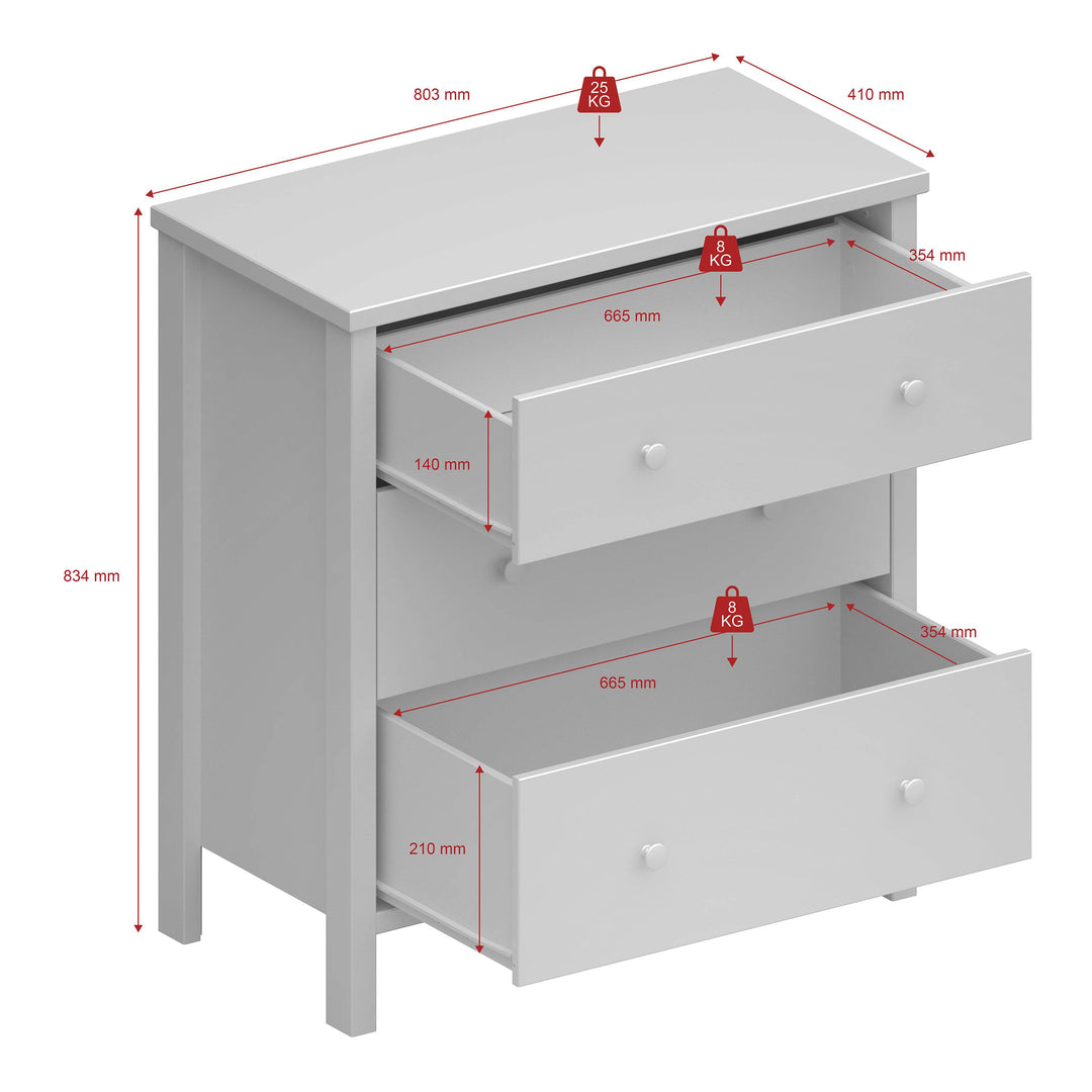 Tromso 3 Drawer Chest Off White - TidySpaces