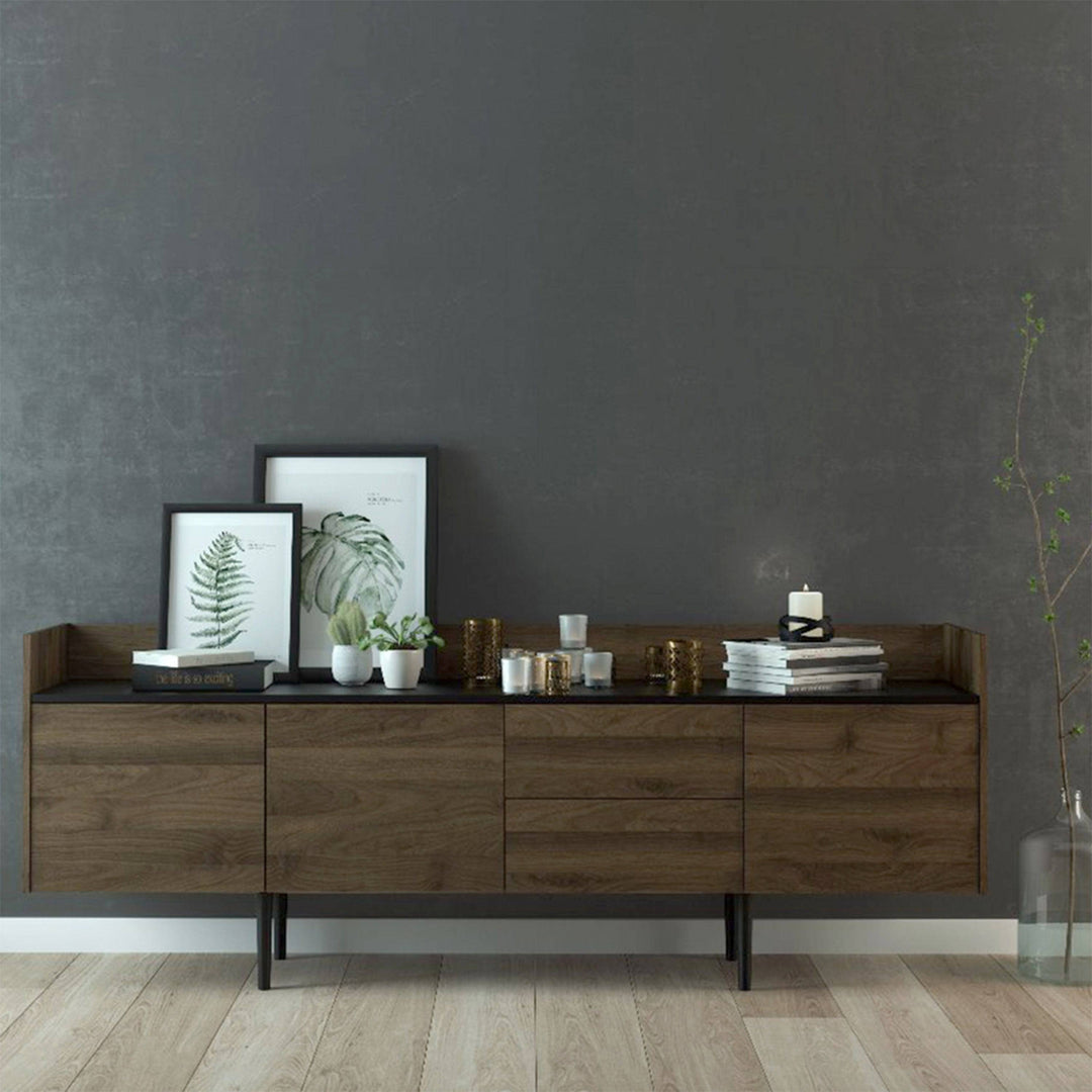 Unit Sideboard 2 Drawers 3 Doors in Walnut and Black - TidySpaces