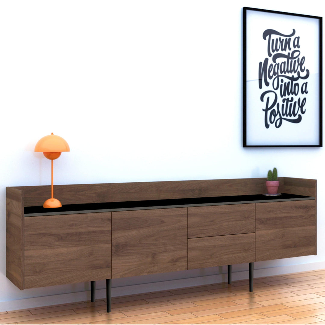 Unit Sideboard 2 Drawers 3 Doors in Walnut and Black - TidySpaces