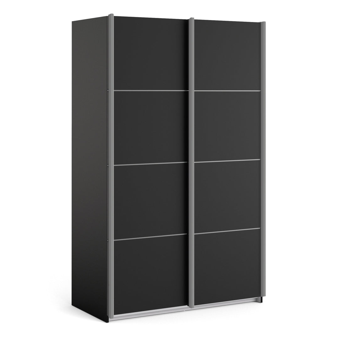 Verona Sliding Wardrobe 120cm in Black Matt with Black Matt Doors with 2 Shelves - TidySpaces