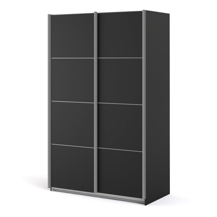 Verona Sliding Wardrobe 120cm in Black Matt with Black Matt Doors with 2 Shelves - TidySpaces