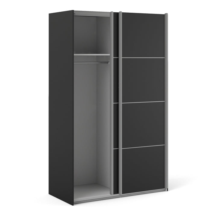 Verona Sliding Wardrobe 120cm in Black Matt with Black Matt Doors with 2 Shelves - TidySpaces