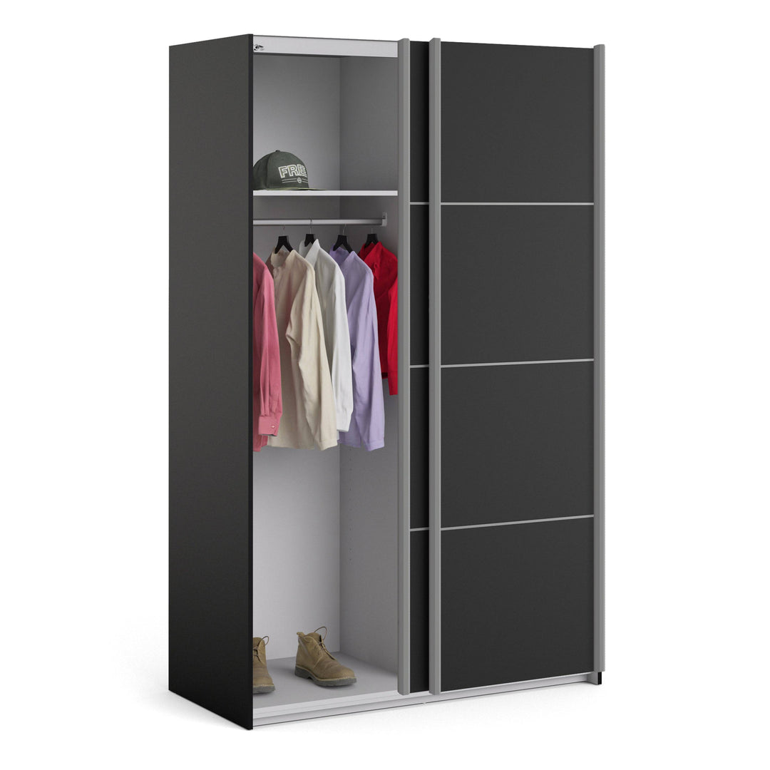 Verona Sliding Wardrobe 120cm in Black Matt with Black Matt Doors with 2 Shelves - TidySpaces