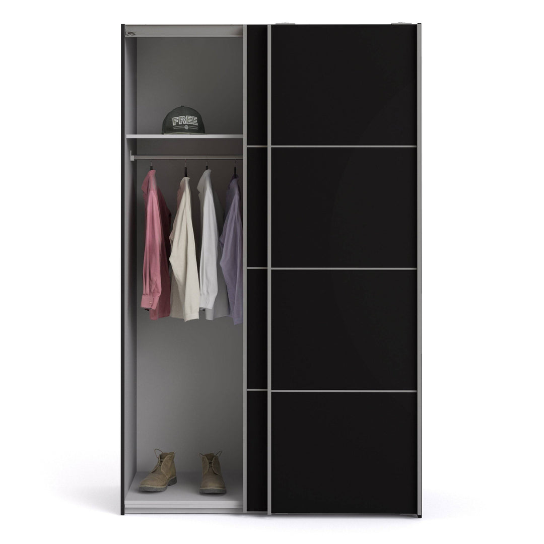 Verona Sliding Wardrobe 120cm in Black Matt with Black Matt Doors with 2 Shelves - TidySpaces