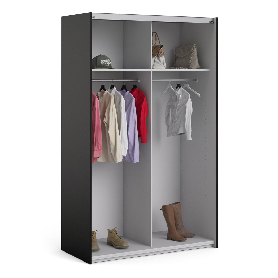 Verona Sliding Wardrobe 120cm in Black Matt with Black Matt Doors with 2 Shelves - TidySpaces