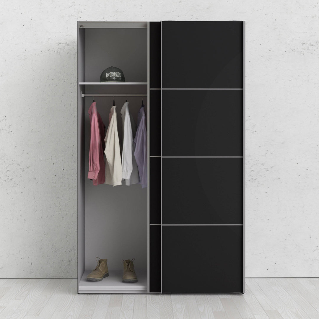 Verona Sliding Wardrobe 120cm in Black Matt with Black Matt Doors with 2 Shelves - TidySpaces