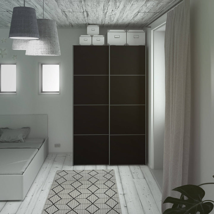 Verona Sliding Wardrobe 120cm in Black Matt with Black Matt Doors with 2 Shelves - TidySpaces