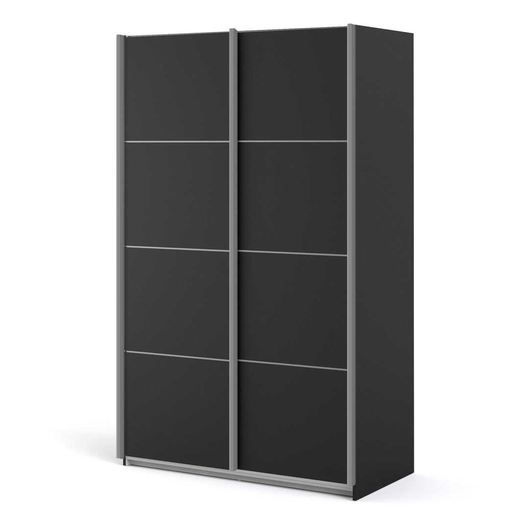 Verona Sliding Wardrobe 120cm in Black Matt with Black Matt Doors with 5 Shelves - TidySpaces