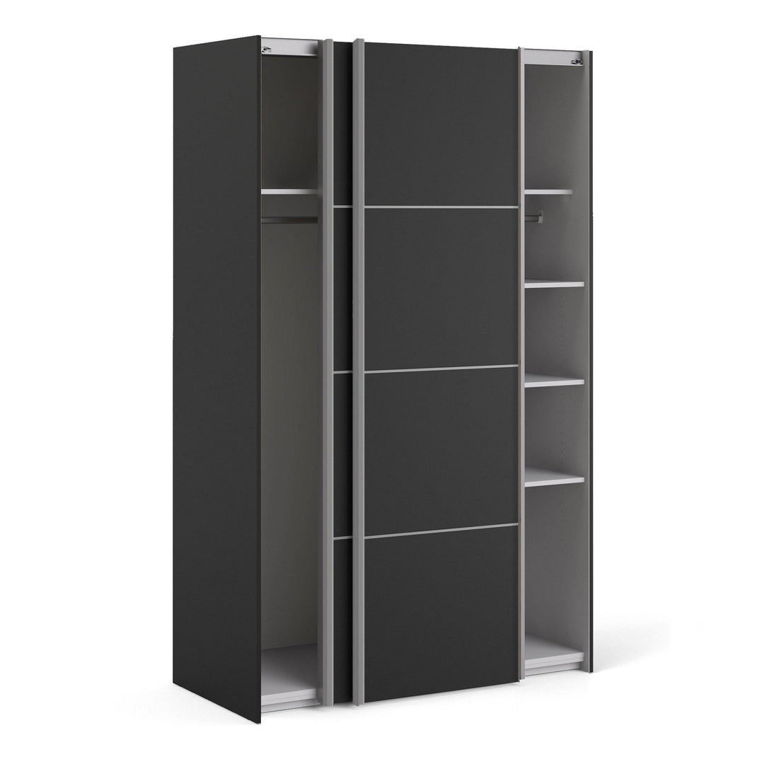 Verona Sliding Wardrobe 120cm in Black Matt with Black Matt Doors with 5 Shelves - TidySpaces