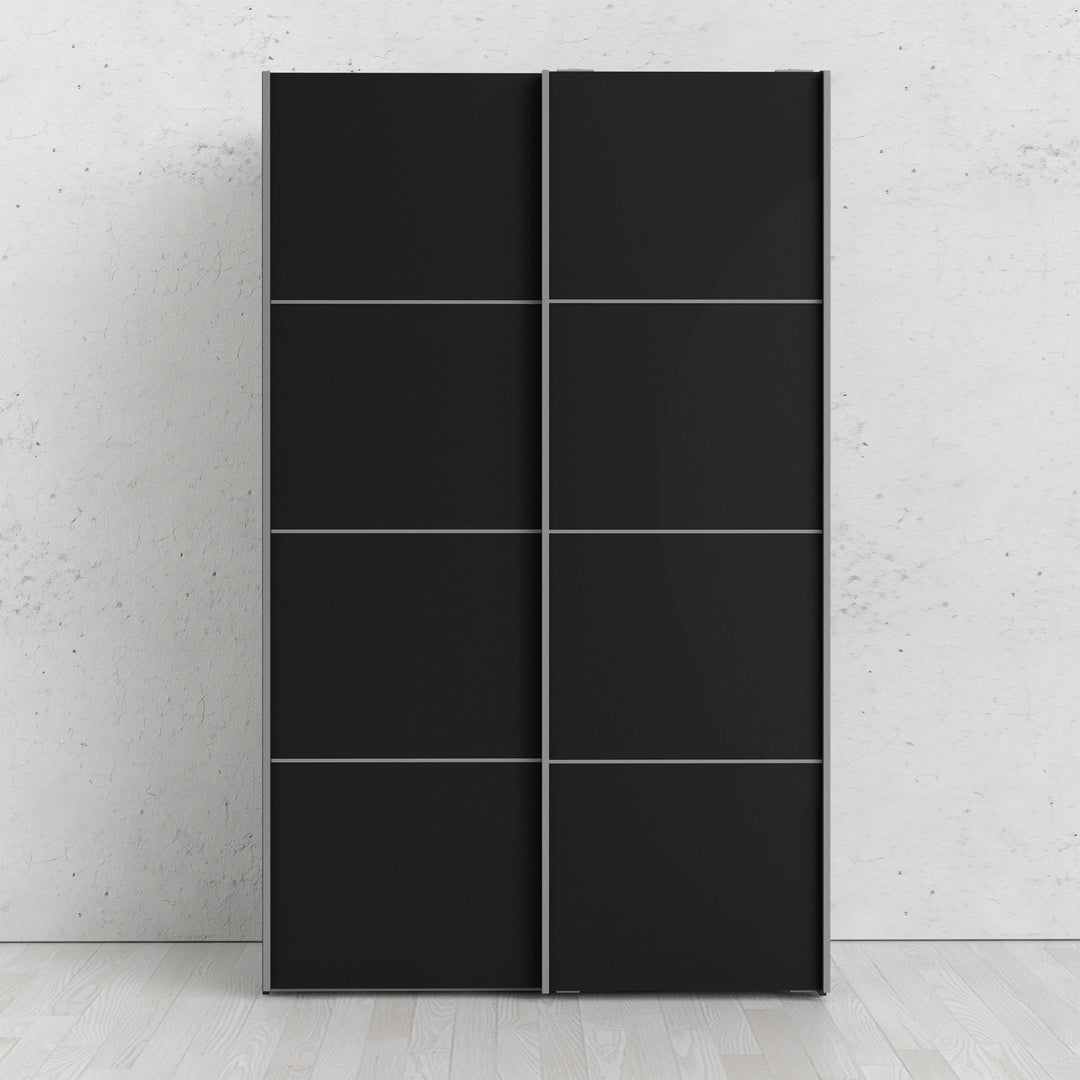 Verona Sliding Wardrobe 120cm in Black Matt with Black Matt Doors with 5 Shelves - TidySpaces