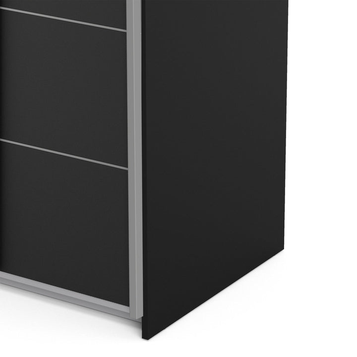 Verona Sliding Wardrobe 120cm in Black Matt with Black Matt Doors with 5 Shelves - TidySpaces