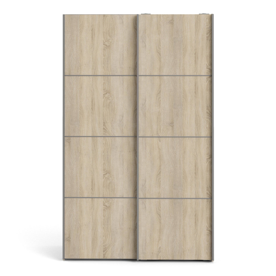 Verona Sliding Wardrobe 120cm in White with Oak Doors with 2 Shelves - TidySpaces