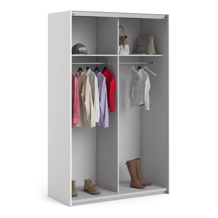 Verona Sliding Wardrobe 120cm in White with Oak Doors with 2 Shelves - TidySpaces