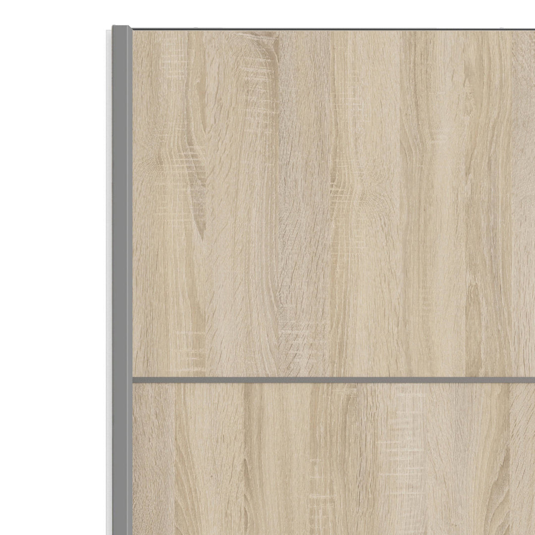 Verona Sliding Wardrobe 120cm in White with Oak Doors with 2 Shelves - TidySpaces