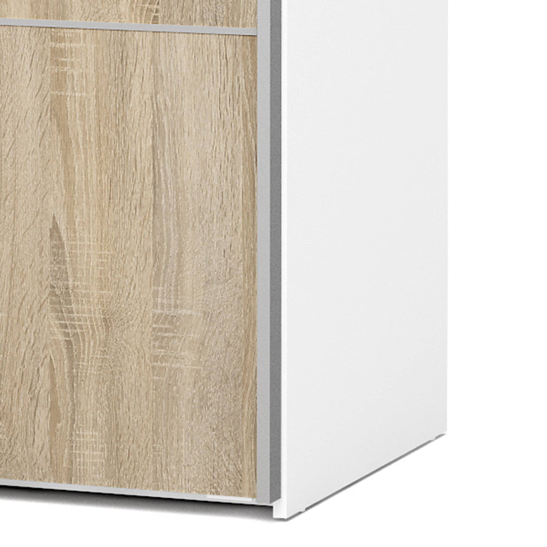 Verona Sliding Wardrobe 120cm in White with Oak Doors with 2 Shelves - TidySpaces