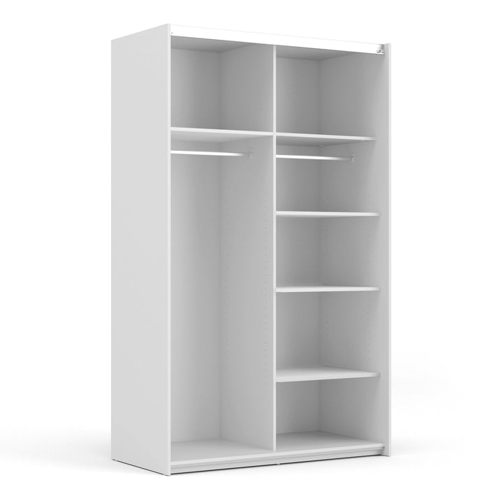 Verona Sliding Wardrobe 120cm in White with Oak Doors with 5 Shelves - TidySpaces