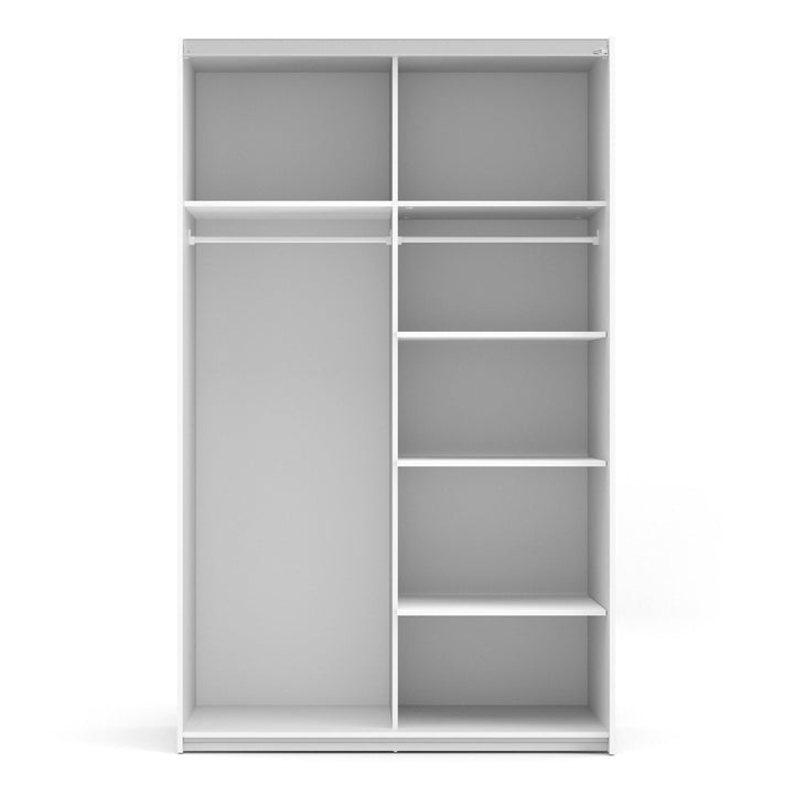 Verona Sliding Wardrobe 120cm in White with Oak Doors with 5 Shelves - TidySpaces