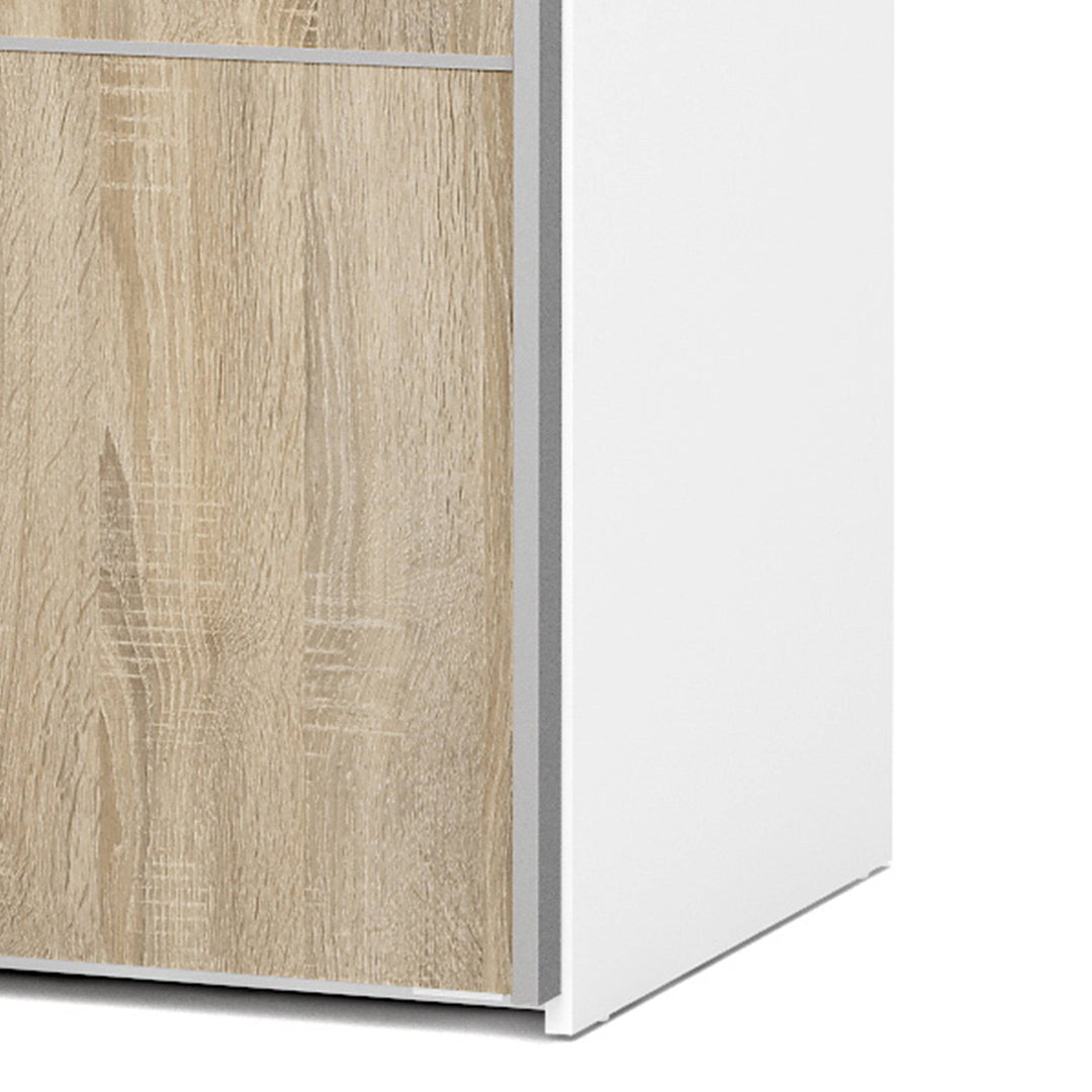 Verona Sliding Wardrobe 120cm in White with Oak Doors with 5 Shelves - TidySpaces