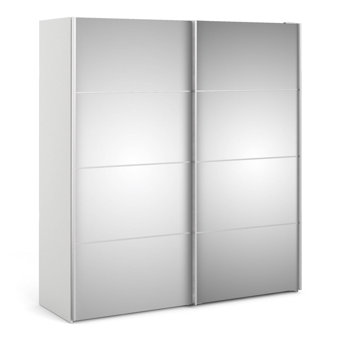 Verona Sliding Wardrobe 180cm in White with Mirror Doors with 2 Shelves - TidySpaces