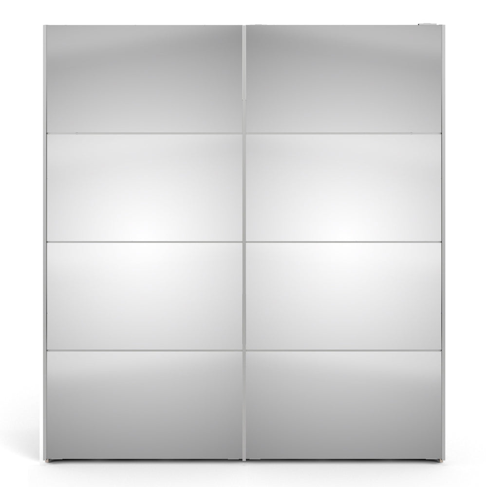 Verona Sliding Wardrobe 180cm in White with Mirror Doors with 2 Shelves - TidySpaces