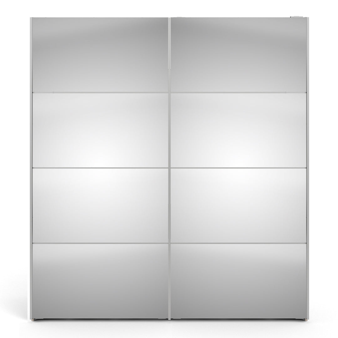 Verona Sliding Wardrobe 180cm in White with Mirror Doors with 2 Shelves - TidySpaces