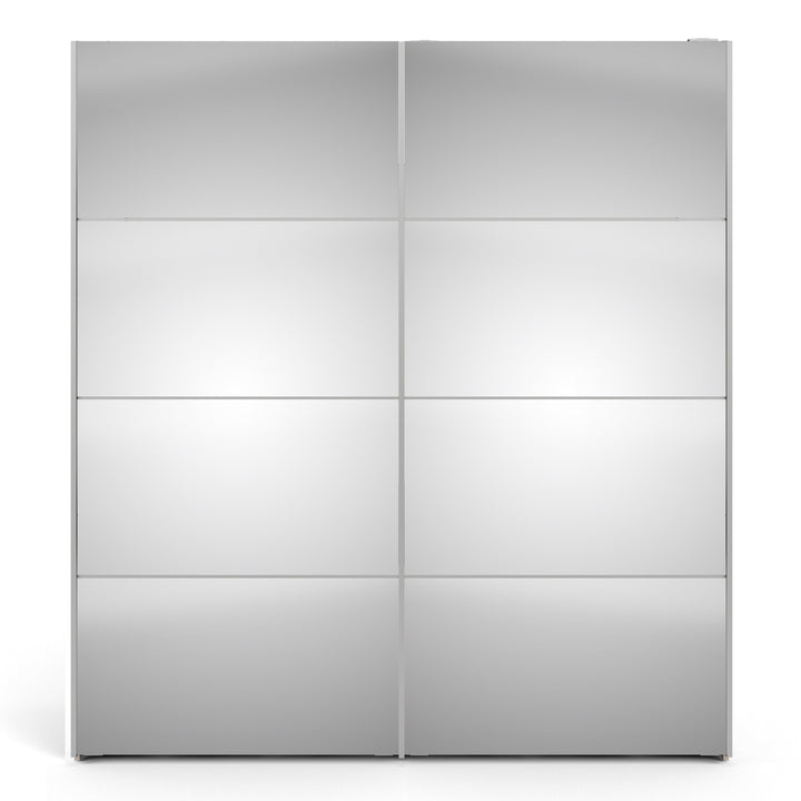 Verona Sliding Wardrobe 180cm in White with Mirror Doors with 2 Shelves - TidySpaces