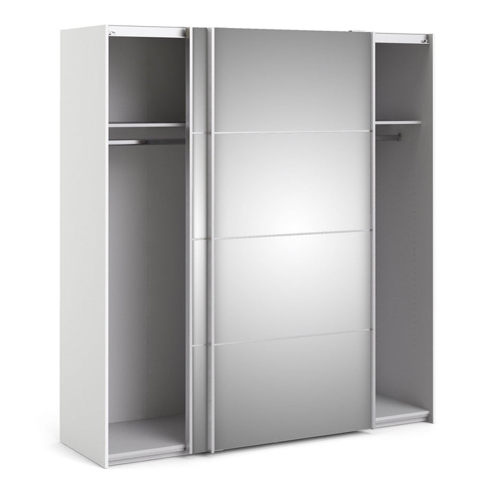 Verona Sliding Wardrobe 180cm in White with Mirror Doors with 2 Shelves - TidySpaces