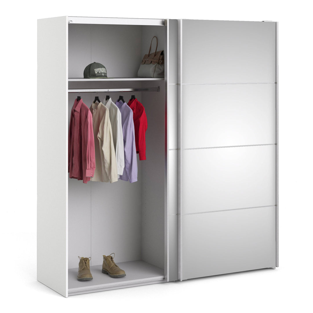 Verona Sliding Wardrobe 180cm in White with Mirror Doors with 2 Shelves - TidySpaces