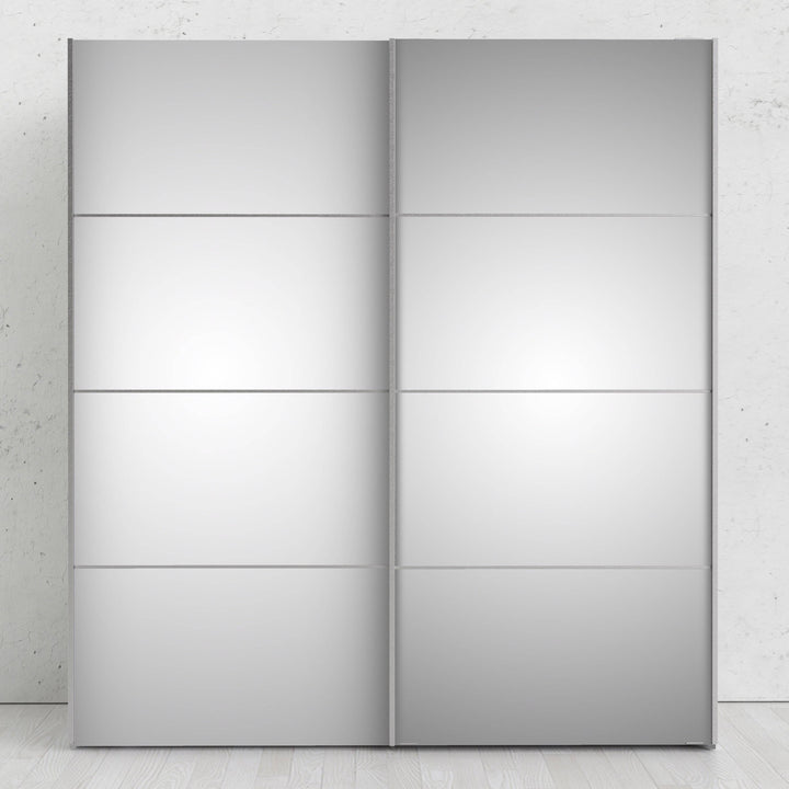 Verona Sliding Wardrobe 180cm in White with Mirror Doors with 2 Shelves - TidySpaces