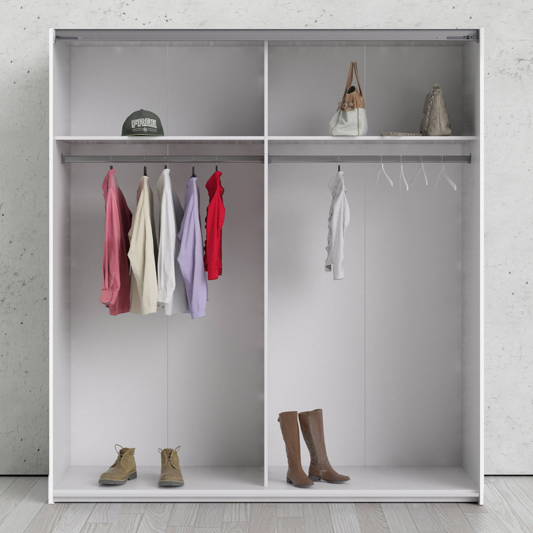 Verona Sliding Wardrobe 180cm in White with Mirror Doors with 2 Shelves - TidySpaces