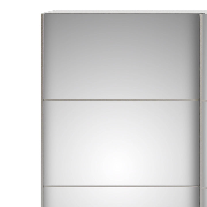 Verona Sliding Wardrobe 180cm in White with Mirror Doors with 2 Shelves - TidySpaces