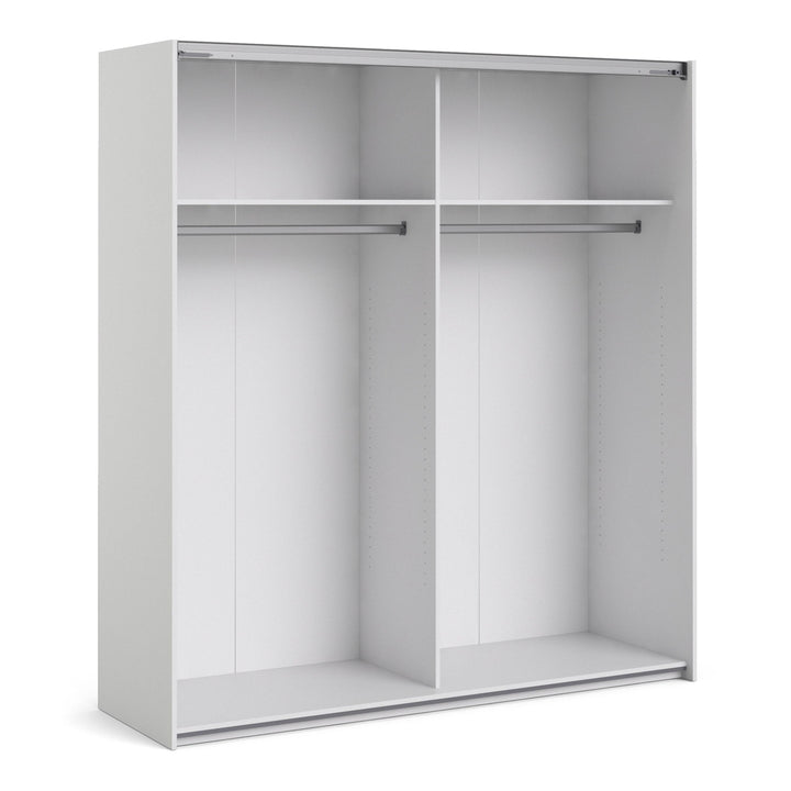 Verona Sliding Wardrobe 180cm in White with Mirror Doors with 2 Shelves - TidySpaces