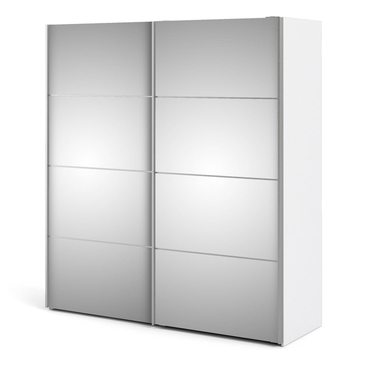 Verona Sliding Wardrobe 180cm in White with Mirror Doors with 5 Shelves - TidySpaces