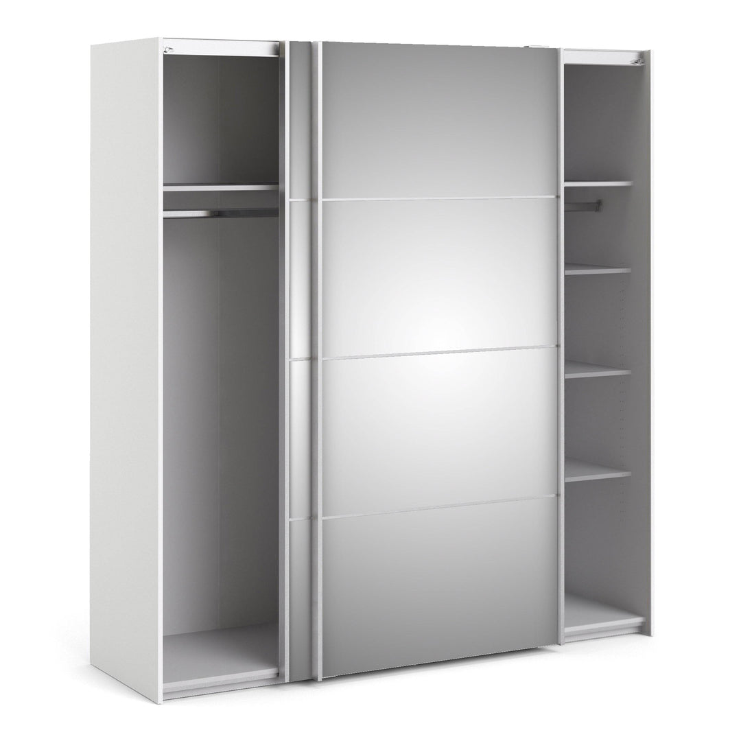 Verona Sliding Wardrobe 180cm in White with Mirror Doors with 5 Shelves - TidySpaces