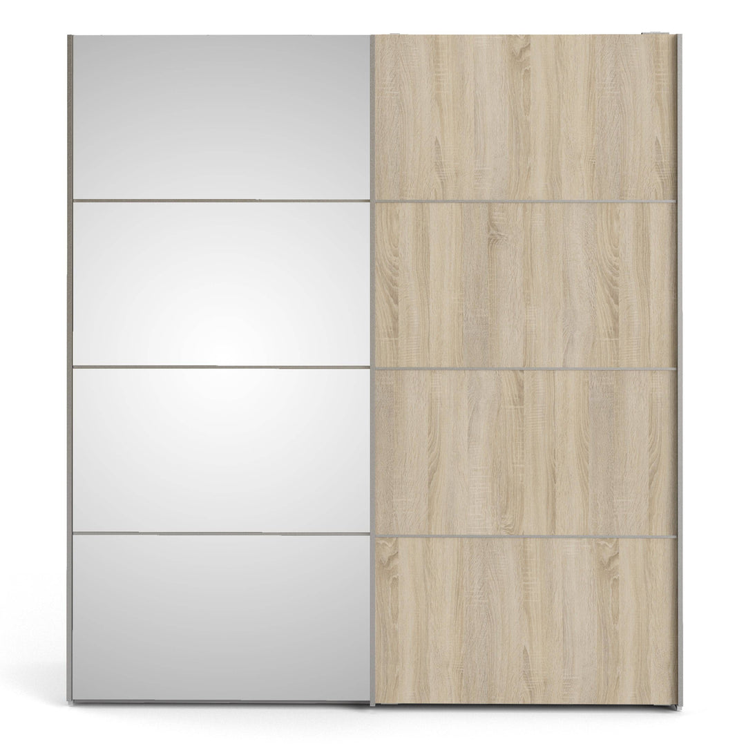 Verona Sliding Wardrobe 180cm in White with Oak and Mirror Doors with 2 Shelves - TidySpaces