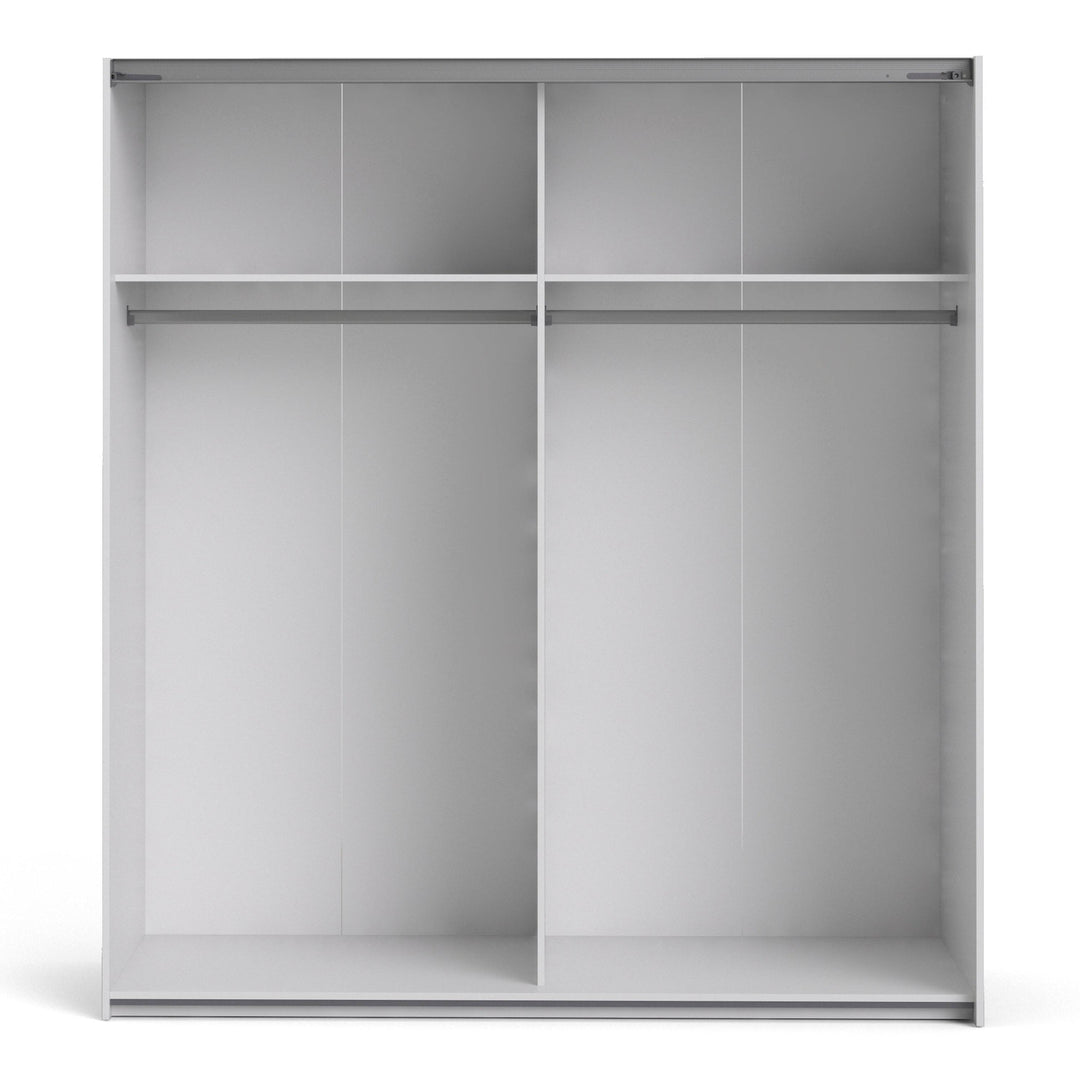 Verona Sliding Wardrobe 180cm in White with Oak and Mirror Doors with 2 Shelves - TidySpaces