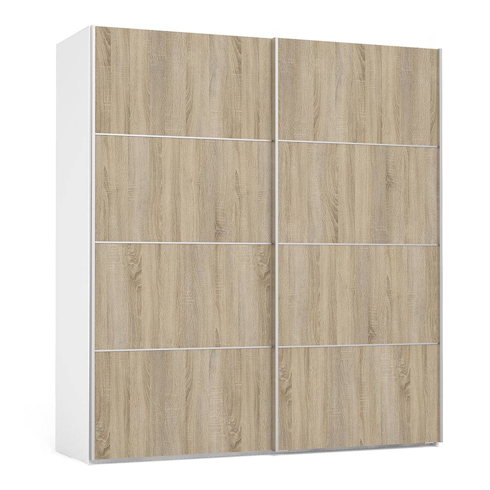 Verona Sliding Wardrobe 180cm in White with Oak Doors with 2 Shelves - TidySpaces