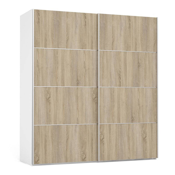 Verona Sliding Wardrobe 180cm in White with Oak Doors with 2 Shelves - TidySpaces