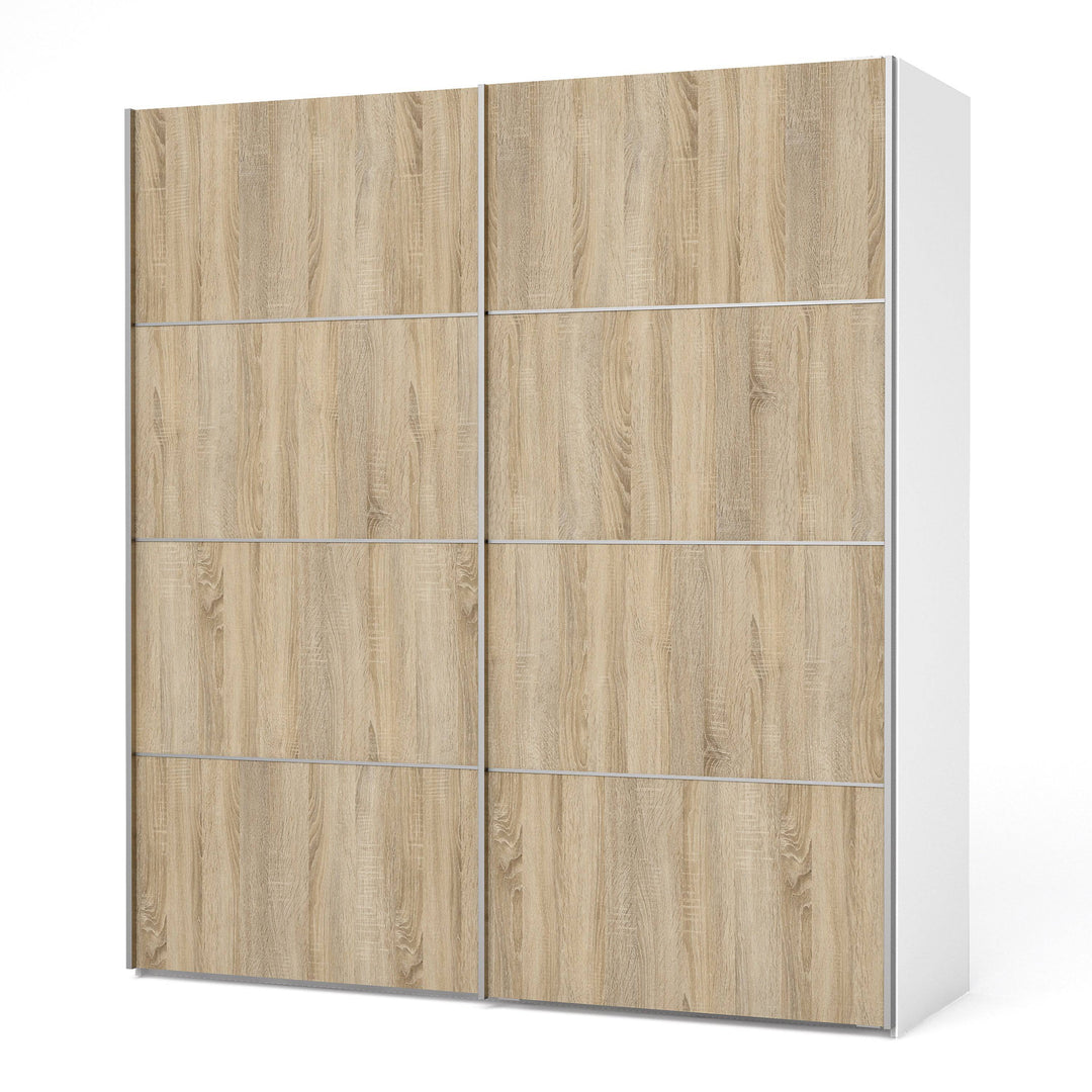 Verona Sliding Wardrobe 180cm in White with Oak Doors with 2 Shelves - TidySpaces