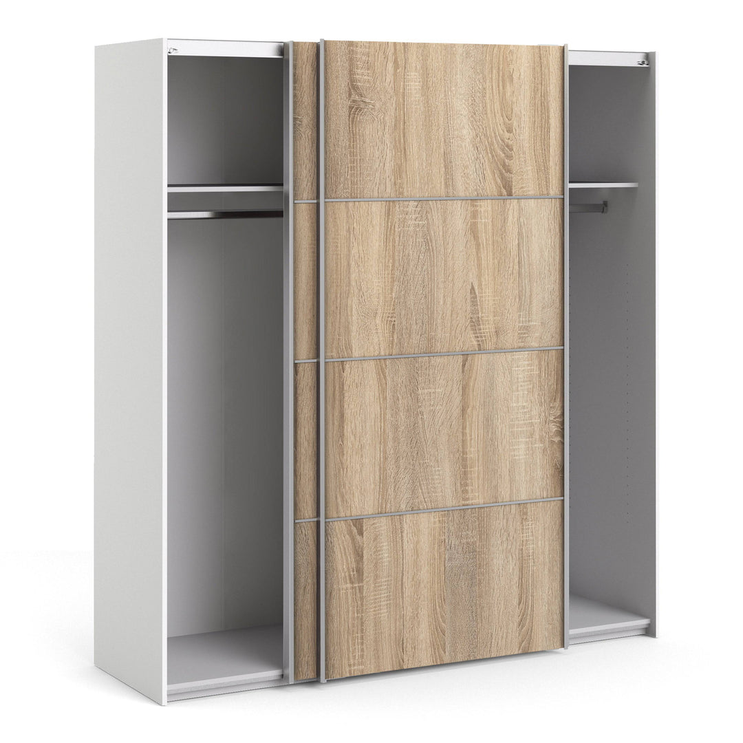 Verona Sliding Wardrobe 180cm in White with Oak Doors with 2 Shelves - TidySpaces